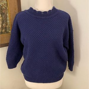 Vintage, Gorgeous Blue Turtle Bay Sweater w/ Crocheted neckline, Made in USA